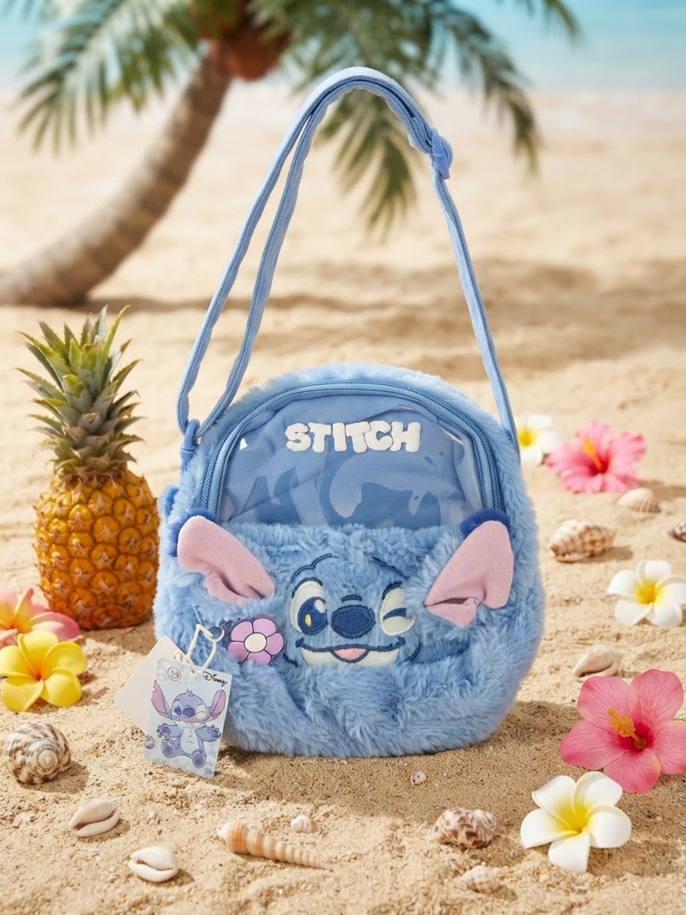 NEW Miniso Disney Japan Stitch fuzzy furry adjustable crossbody bag